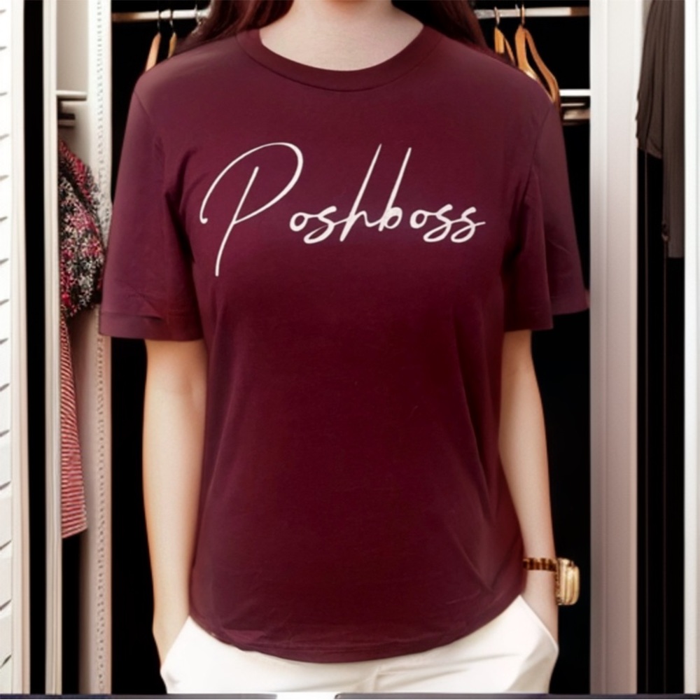 Poshboss Tee Burgundy and White Hand Painted